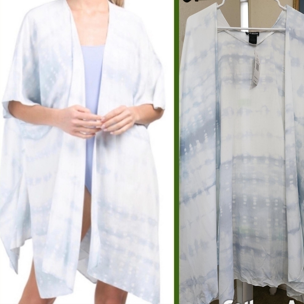 Steve Madden Cover Up Kimono Dusty Blue tie Die Lagenlook Coastal Vacation
